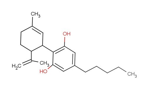 The marijuana molecula cannabidiol. Cell studies show it to be an anti-cancer agent.