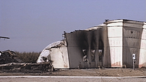 Still from An American Mosque of the Yuba City mosque after the arson incident.