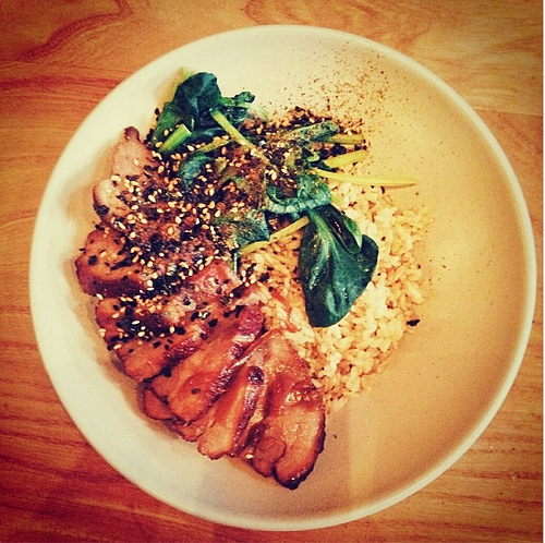 Sticky pork and brown rice bowl at Ume (via @umeoakland on Instagram) Sticky pork and brown rice bowl at Ume (via @umeoakland on Instagram)
