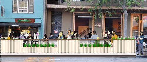 Rendering overlay of the the proposed Philz/Guerilla Cafe parklet.